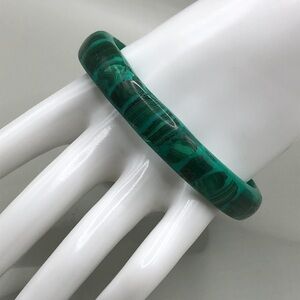 Malachite chip inlay green carved bangle bracelet, boho.